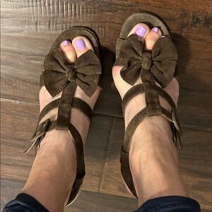 Nanette Lepore Dark Brown Suede Bow Sandals